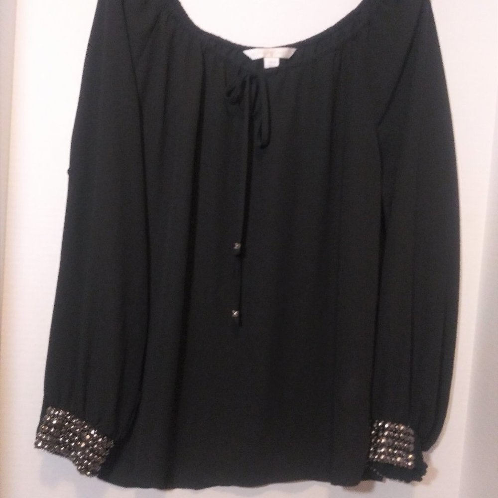 Boston Proper Black Blouse W/ Studded Wrists